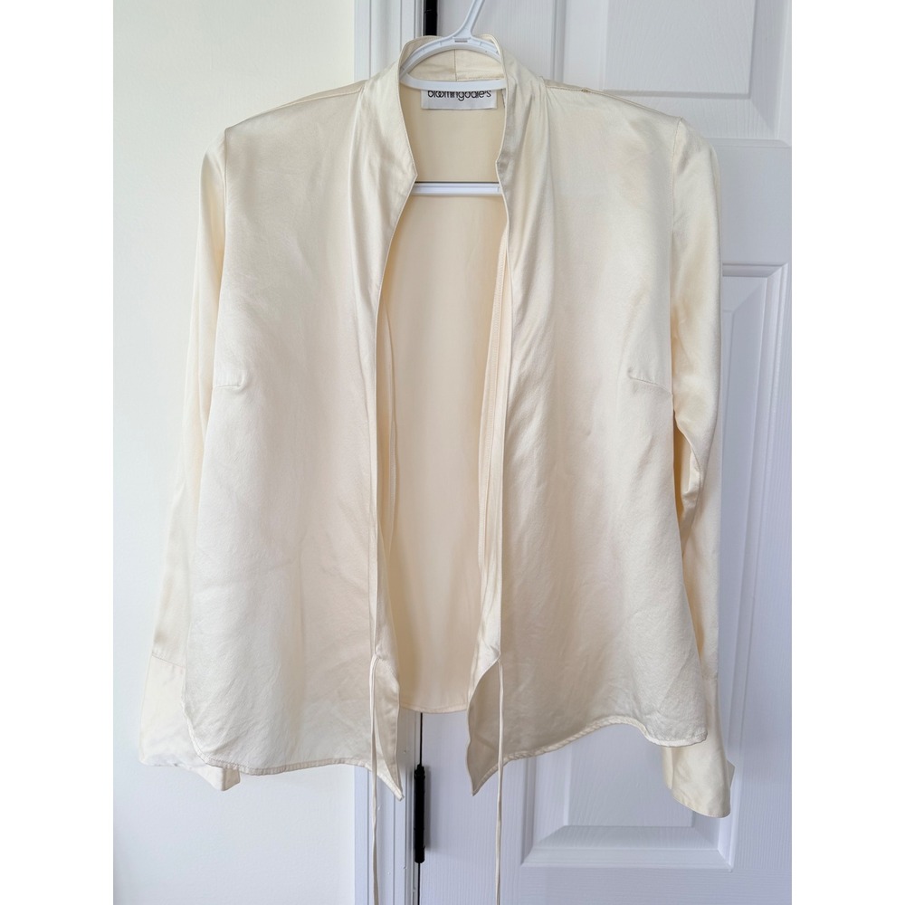Bloomingdale's Vintage‎ 100% Silk Cream Ivory Tie Front Blouse Top Size 4